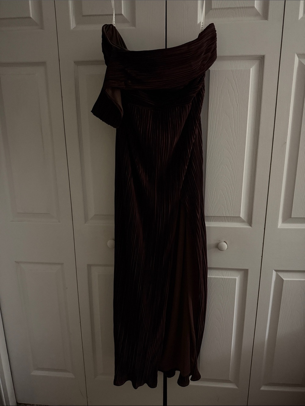 Azazie One-Shoulder Pleated Maxi Dress in Dark Brown